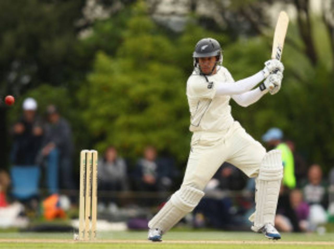 Ross Taylor plays one square on the off side, New Zealand v South Africa, 1st Test, Dunedin, 4th day, March 10, 2012