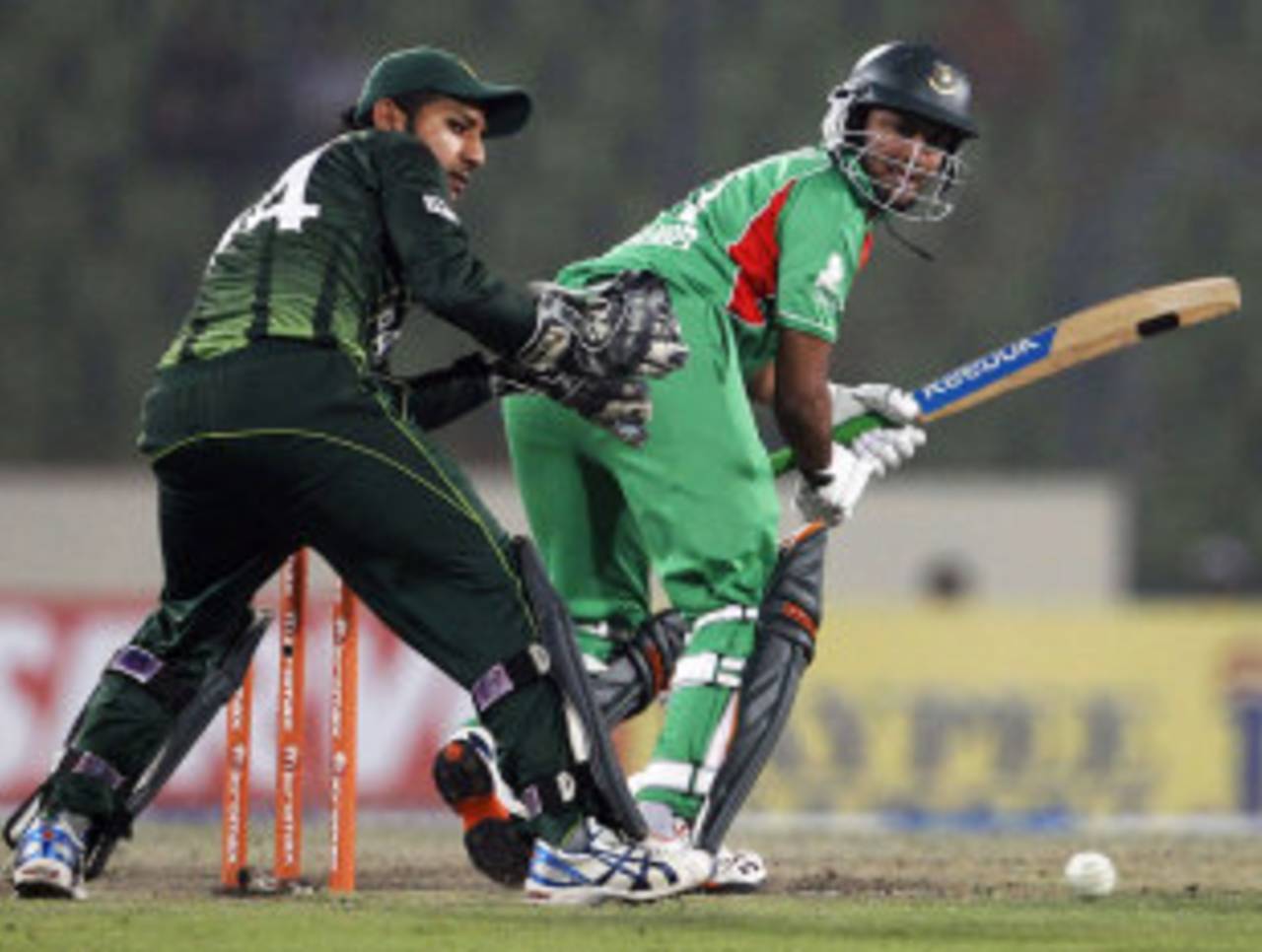 Shakib Al Hasan works one away behind square, Bangladesh v Pakistan, Asia Cup, Mirpur, March 11, 2012