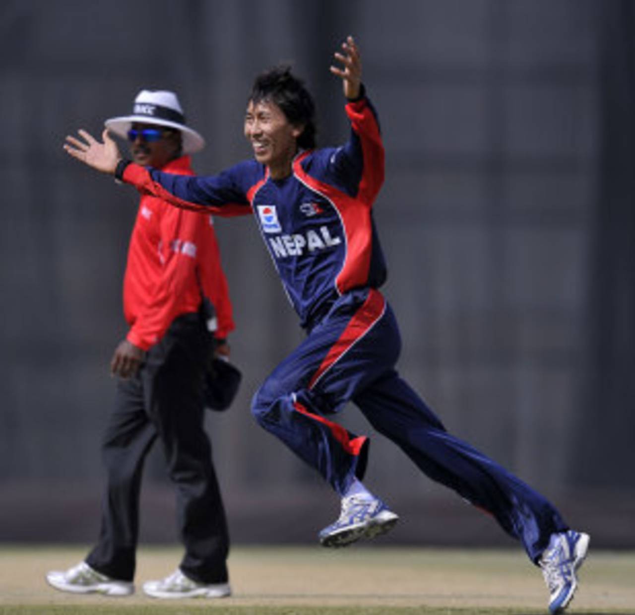 Shakti Gauchan celebrates his hat-trick against Denmark, Denmark v Nepal, ICC World Twenty20 Qualifiers, Dubai, March 14, 2012