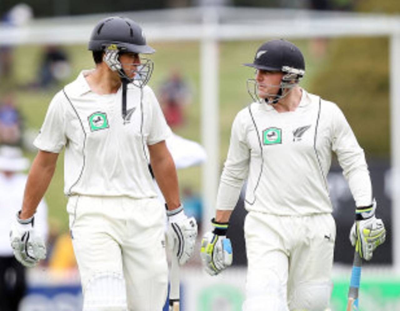 Ross Taylor and Brendon McCullum walk out after lunch, New Zealand v South Africa, 2nd Test, Hamilton, 1st day, March 15, 2012
