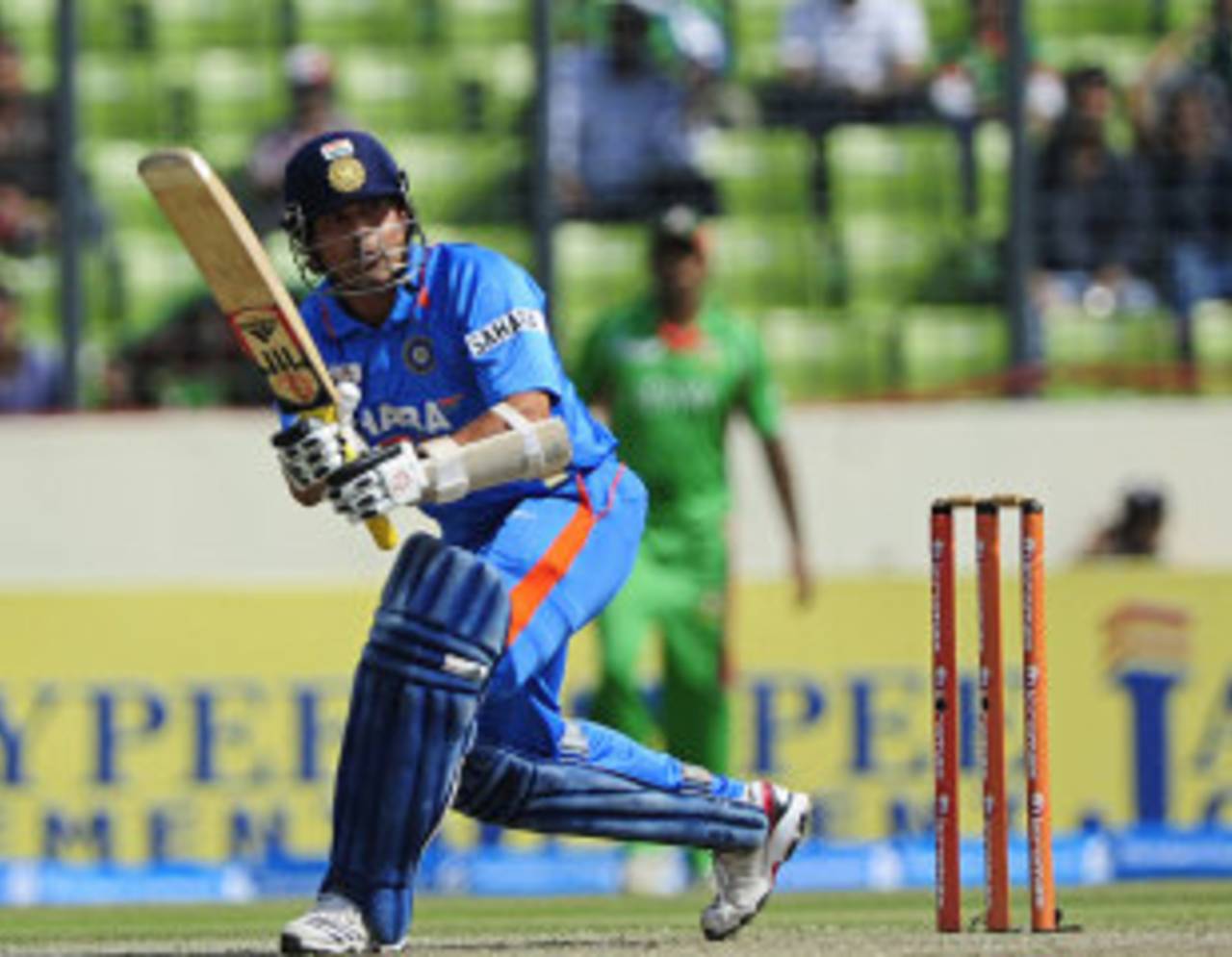Sachin Tendulkar flicks one away, Bangladesh v India, Asia Cup, Mirpur, March 16, 2012