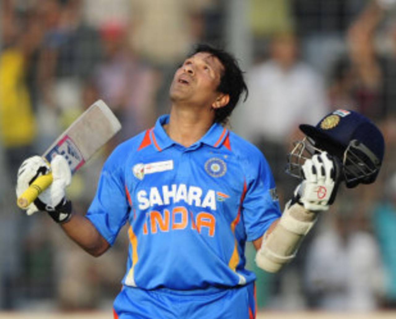 Sachin Tendulkar looks to the heavens after reaching his 100th international century, Bangladesh v India, Asia Cup, Mirpur, March 16, 2012