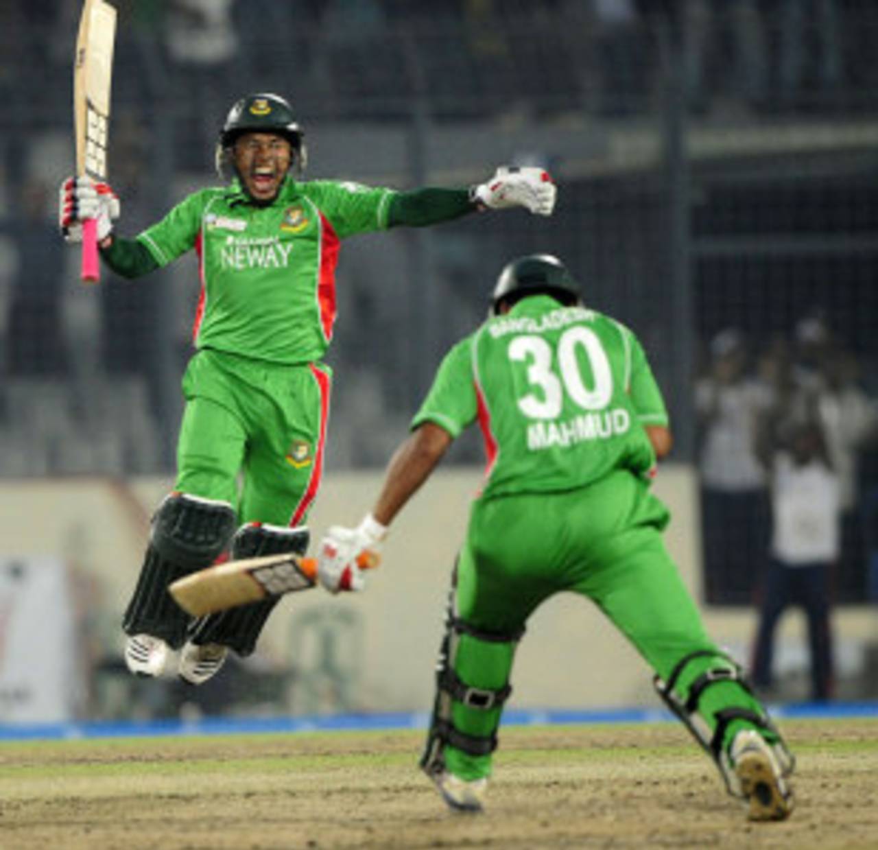 Mushfiqur Rahim leaps for joy after Bangladesh win, Bangladesh v India, Asia Cup, Mirpur, March 16, 2012