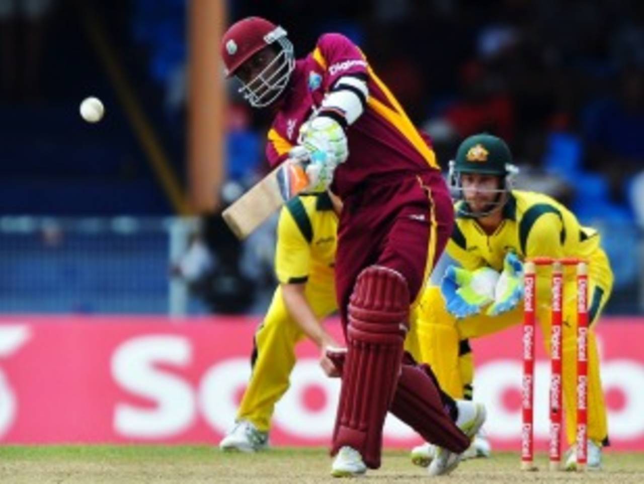 Marlon Samuels hits Xavier Doherty for six, West Indies v Australia, 1st ODI, St Vincent, March 16, 2012