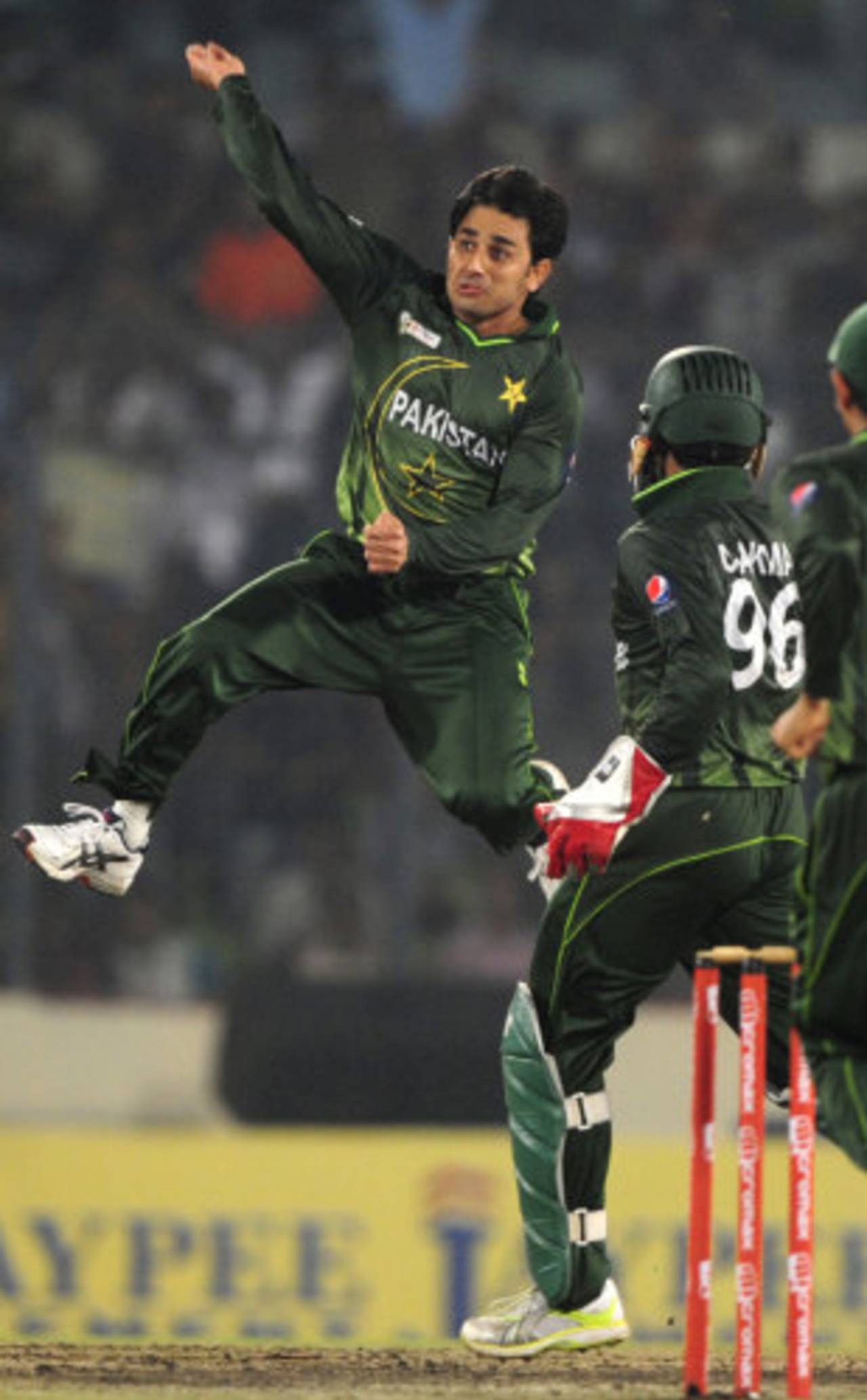Saeed Ajmal leaps for joy after dismissing Sachin Tendulkar, India v Pakistan, Asia Cup, Mirpur, March 18, 2012