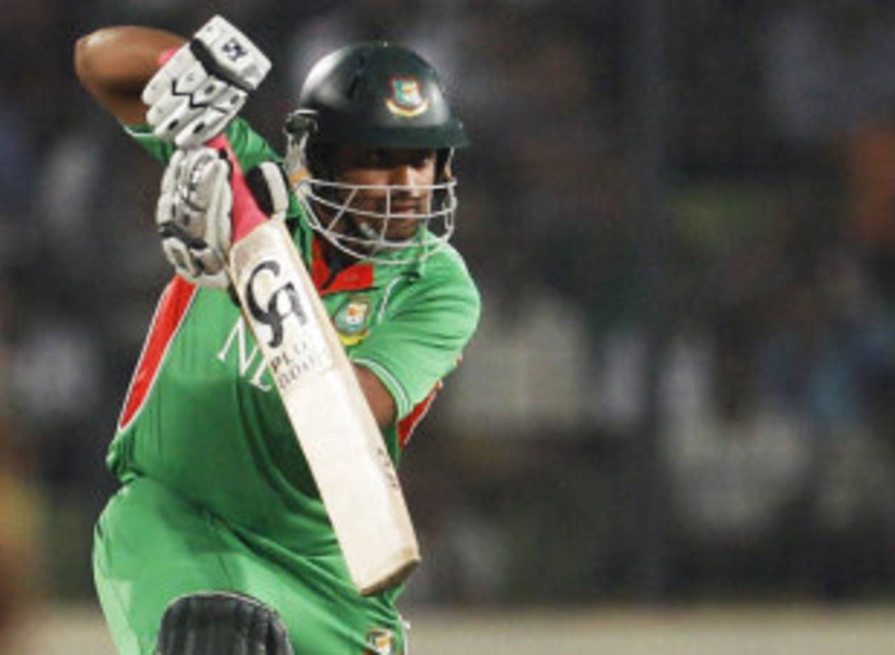 Tamim Iqbal pushes one to the off side, Bangladesh v Sri Lanka, Asia Cup, Mirpur, March 20, 2012