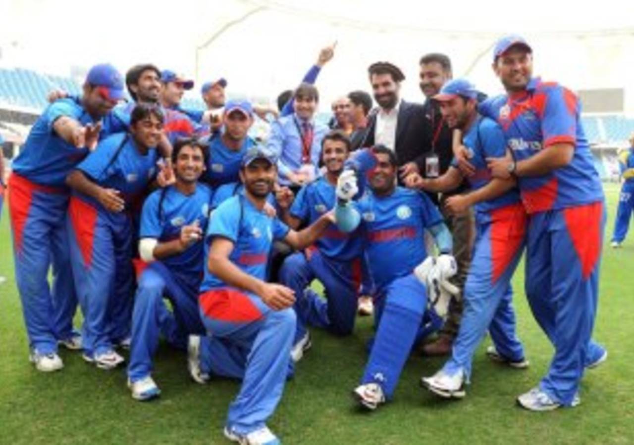 Afghanistan's players celebrate their qualification for the ICC World Twenty20&nbsp;&nbsp;&bull;&nbsp;&nbsp;Getty Images