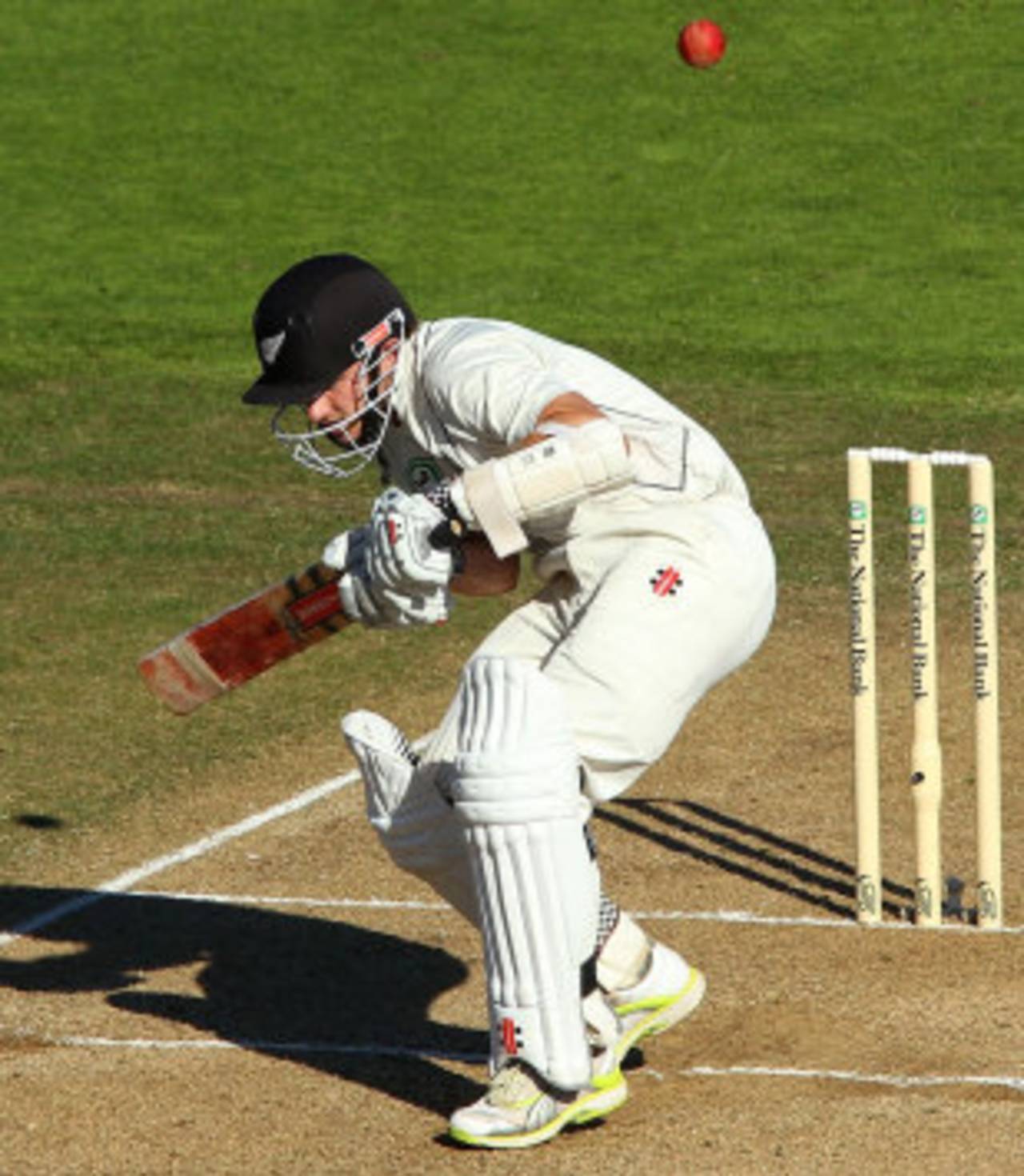 Kane Williamson ducks under a bouncer, New Zealand v South Africa, 3rd Test, Wellington, 5th day, March 27, 2012