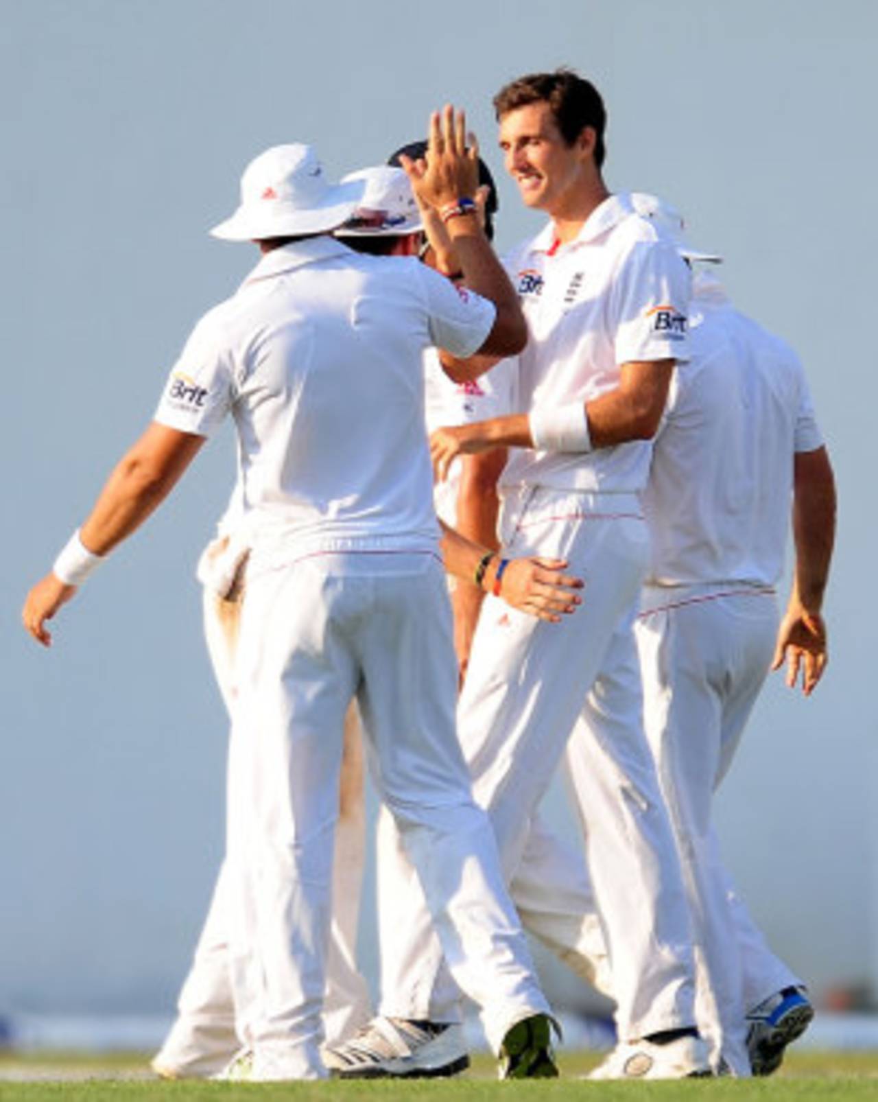 England players celebrate with Steven Finn after he removed Prasanna Jayawardene, Sri Lanka v England, 2nd Test, Colombo, 1st day, April 3, 2012