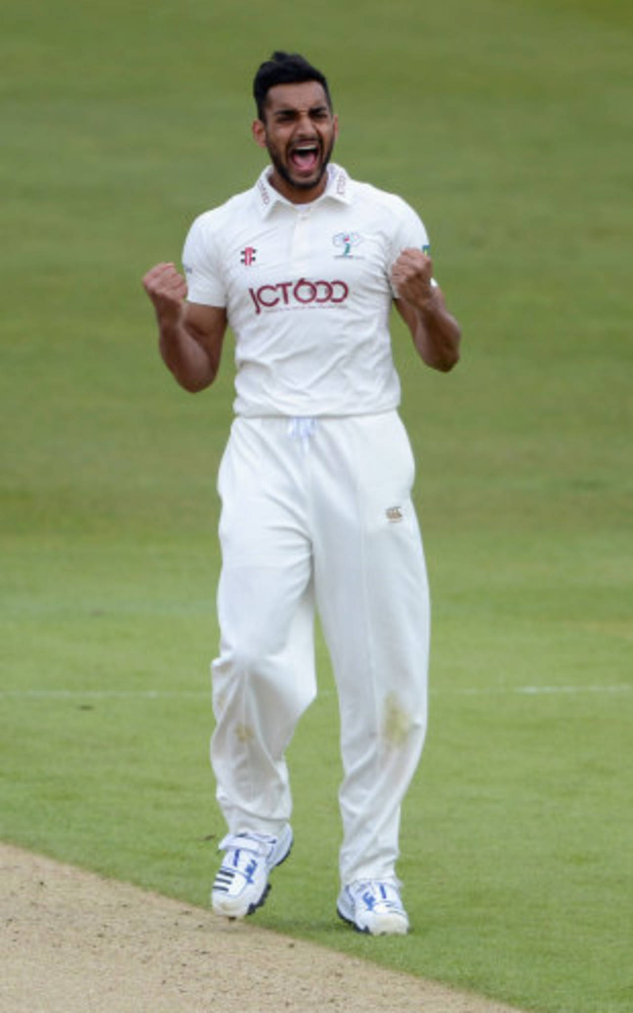 Ajmal Shahzad celebrates taking a wicket, Yorkshire v Kent, County Championship, Headingley, 2nd day, April 6, 2012