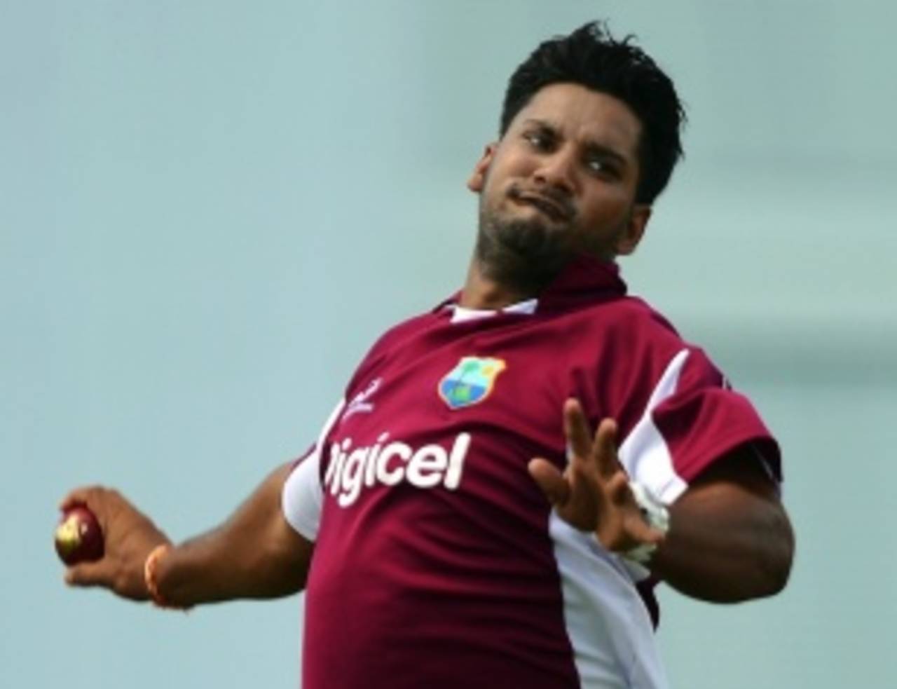 Ravi Rampaul bowls in the nets on the eve of the first Test against Australia, Bridgetown, April 6, 2012