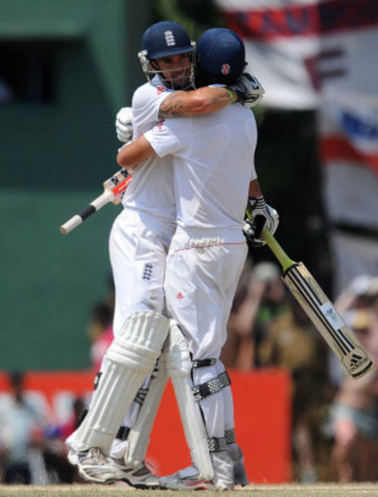 Kevin Pietersen and Alastair Cook celebrate England's victory, Sri Lanka v England, 2nd Test, Colombo, P Sara Oval, 5th day, April 7, 2012