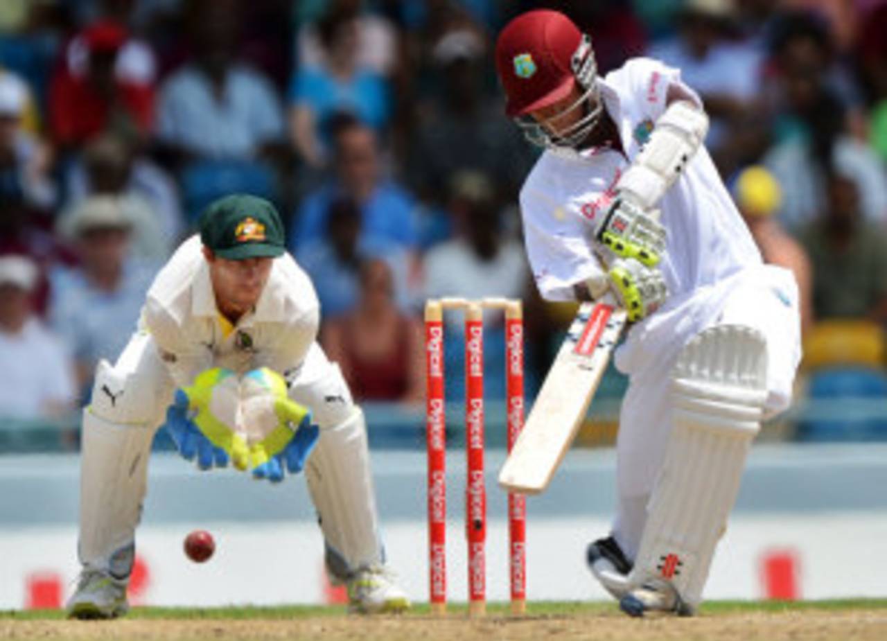 Kraigg Brathwaite played out a patient opening, West Indies v Australia, 1st Test, Barbados, 1st Day, April, 7, 2012