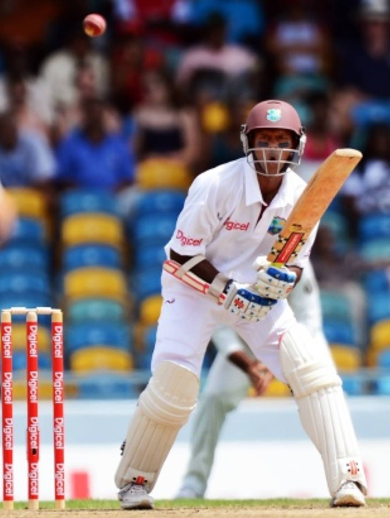 Shivnarine Chanderpaul pushes the ball to leg, West Indies v Australia, 1st Test, Barbados, 2nd day, April 8, 2012