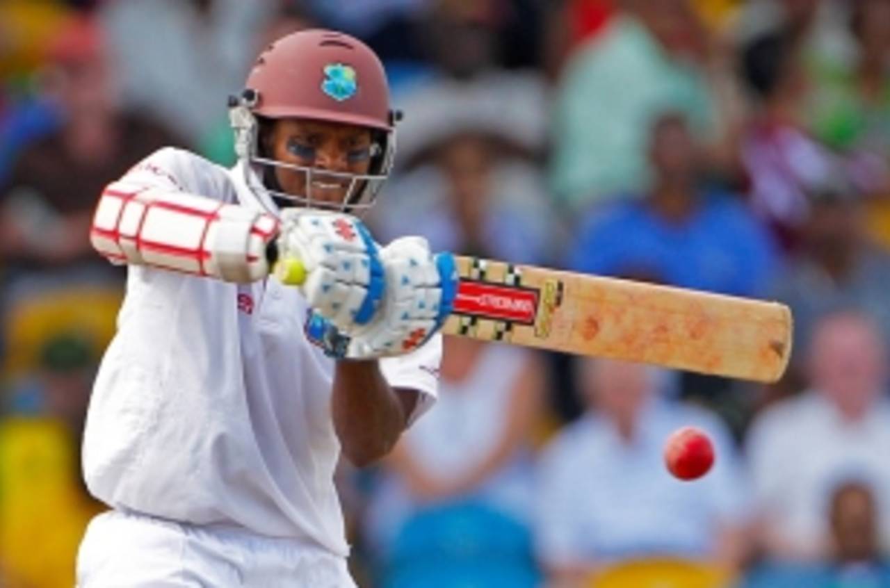 Shivnarine Chanderpaul pulls the ball, West Indies v Australia, 1st Test, Barbados, 2nd day, April 8, 2012