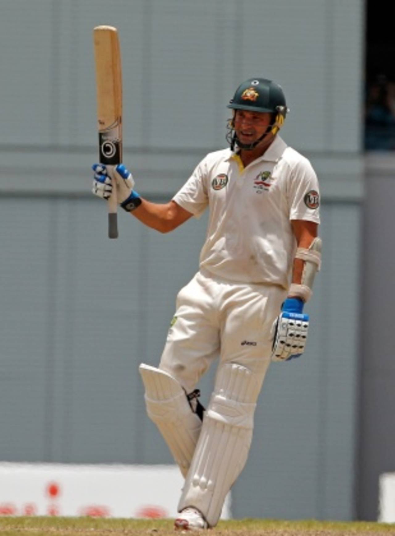 Ryan Harris celebrates his maiden Test half-century, West Indies v Australia, 1st Test, Barbados, 4th day, April 10, 2012