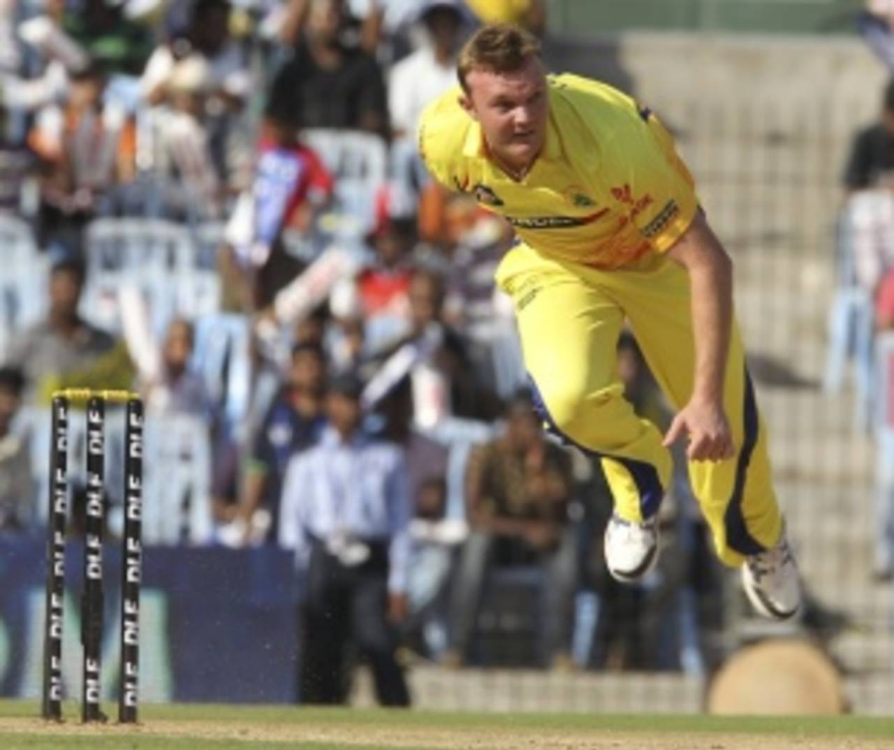 Doug Bollinger took three wickets in his final over, Chennai Super Kings v Royal Challengers Bangalore, IPL, Chennai, April 12, 2012