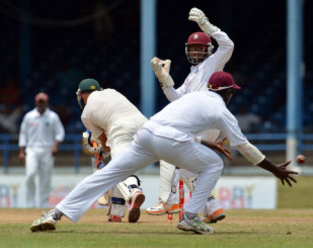 Michael Hussey and Darren Sammy both get beaten, West Indies v Australia, 2nd Test, Port-of-Spain, April 16, 2012