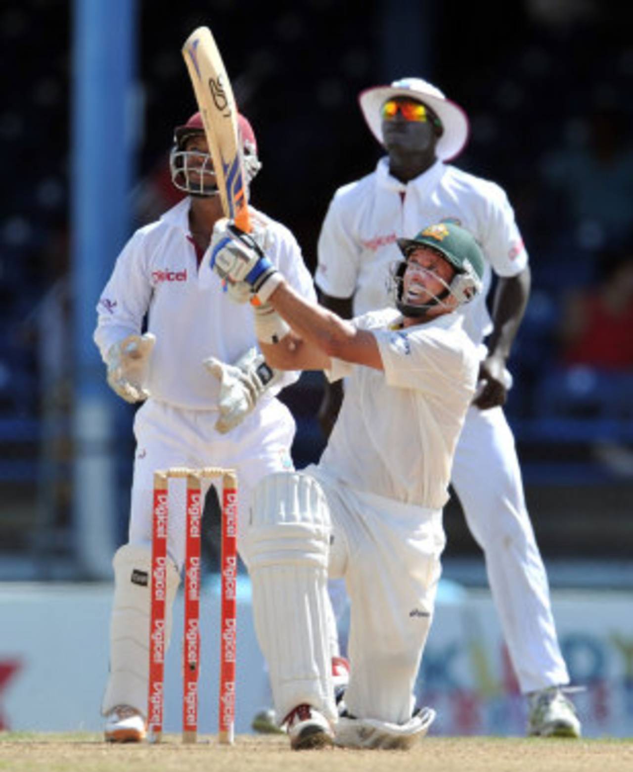 Michael Hussey launches a six over midwicket, West Indies v Australia, 2nd Test, Port-of-Spain, April 16, 2012