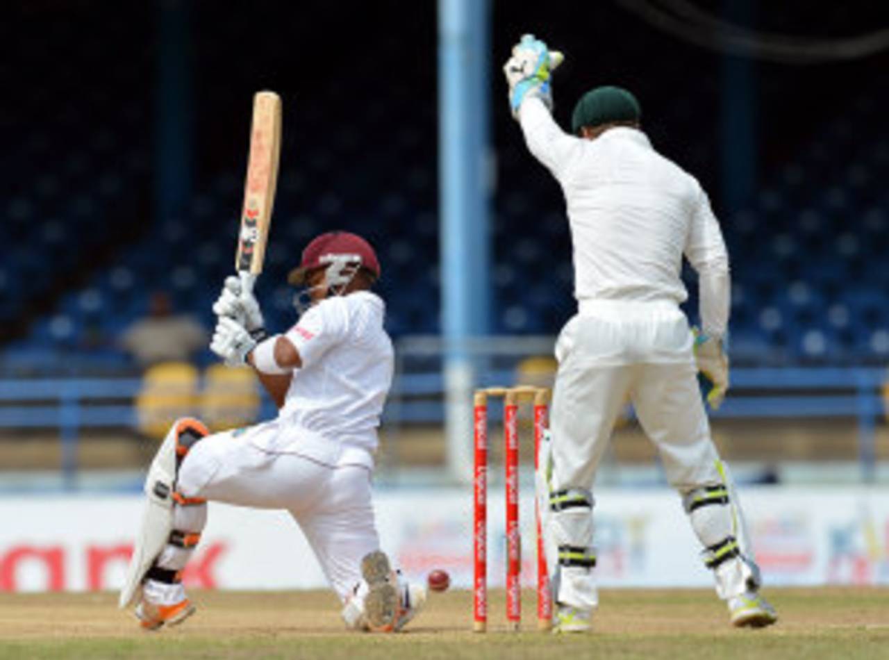 Carlton Baugh fell in the first over of the fourth day, West Indies v Australia, 2nd Test, Port-of-Spain, April 18, 2012