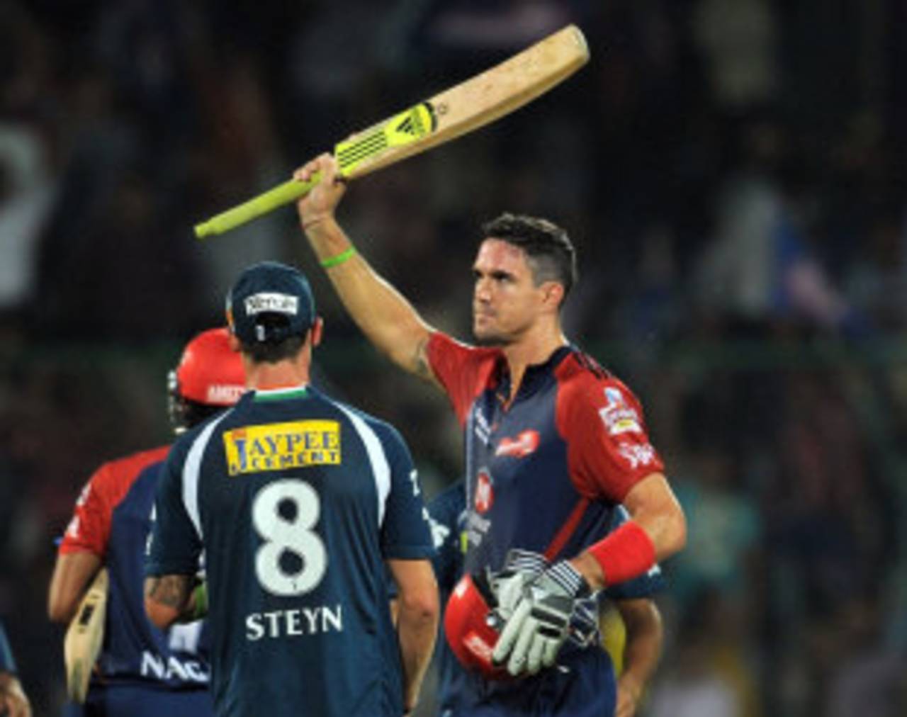 Kevin Pietersen celebrates the win and his hundred, Delhi Daredevils v Deccan Chargers, IPL, Delhi, April 19, 2012