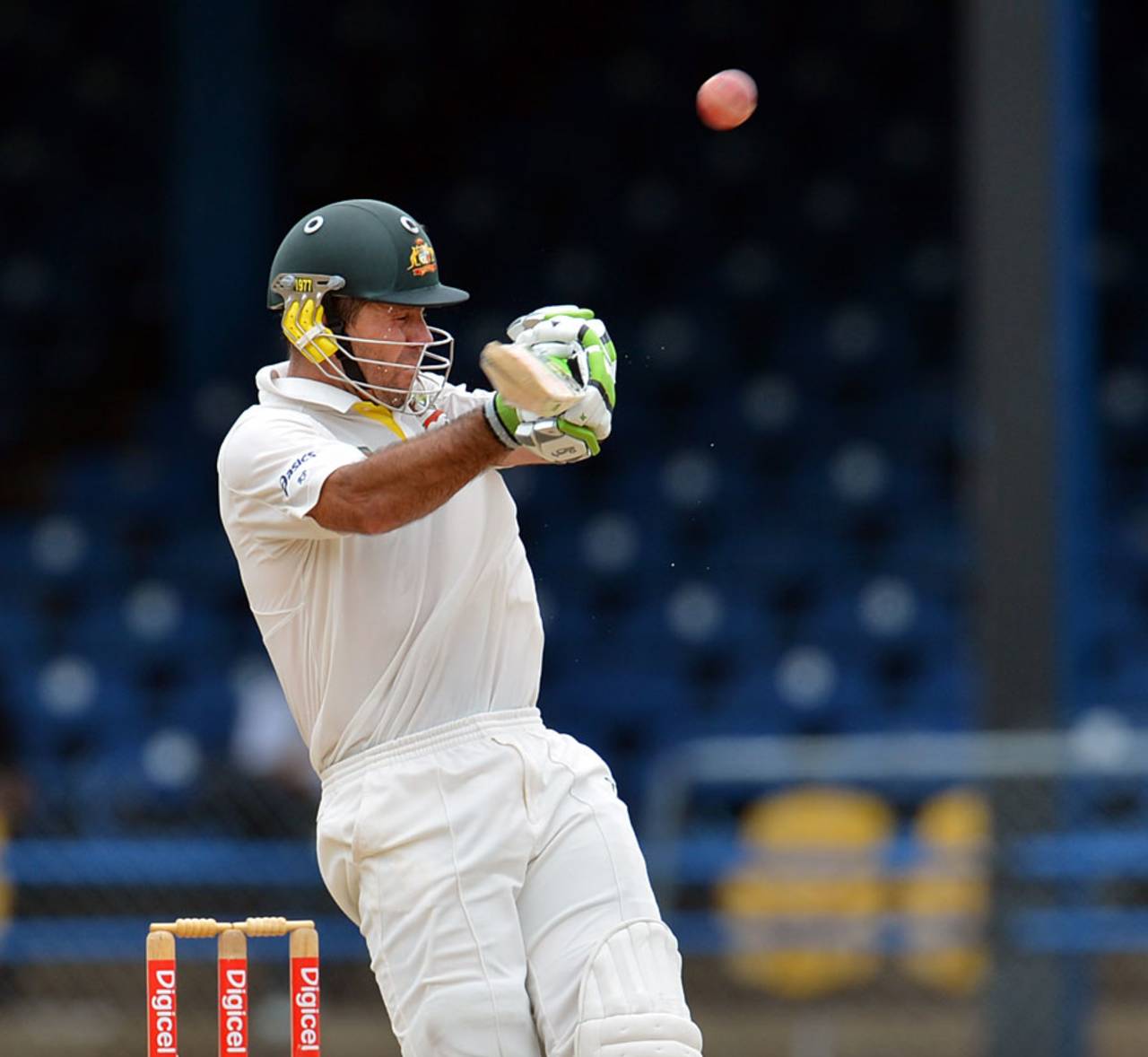 Ricky Ponting top-edges the hook that brought his downfall, West Indies v Australia, 2nd Test, Port-of-Spain, April 19, 2012