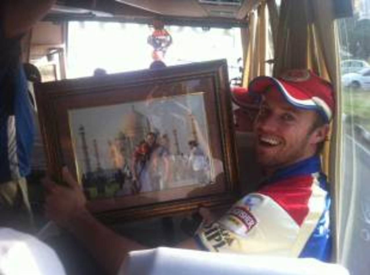 AB de Villiers with a picture given by a fan for his engagement, Chandigarh, April 19, 2012