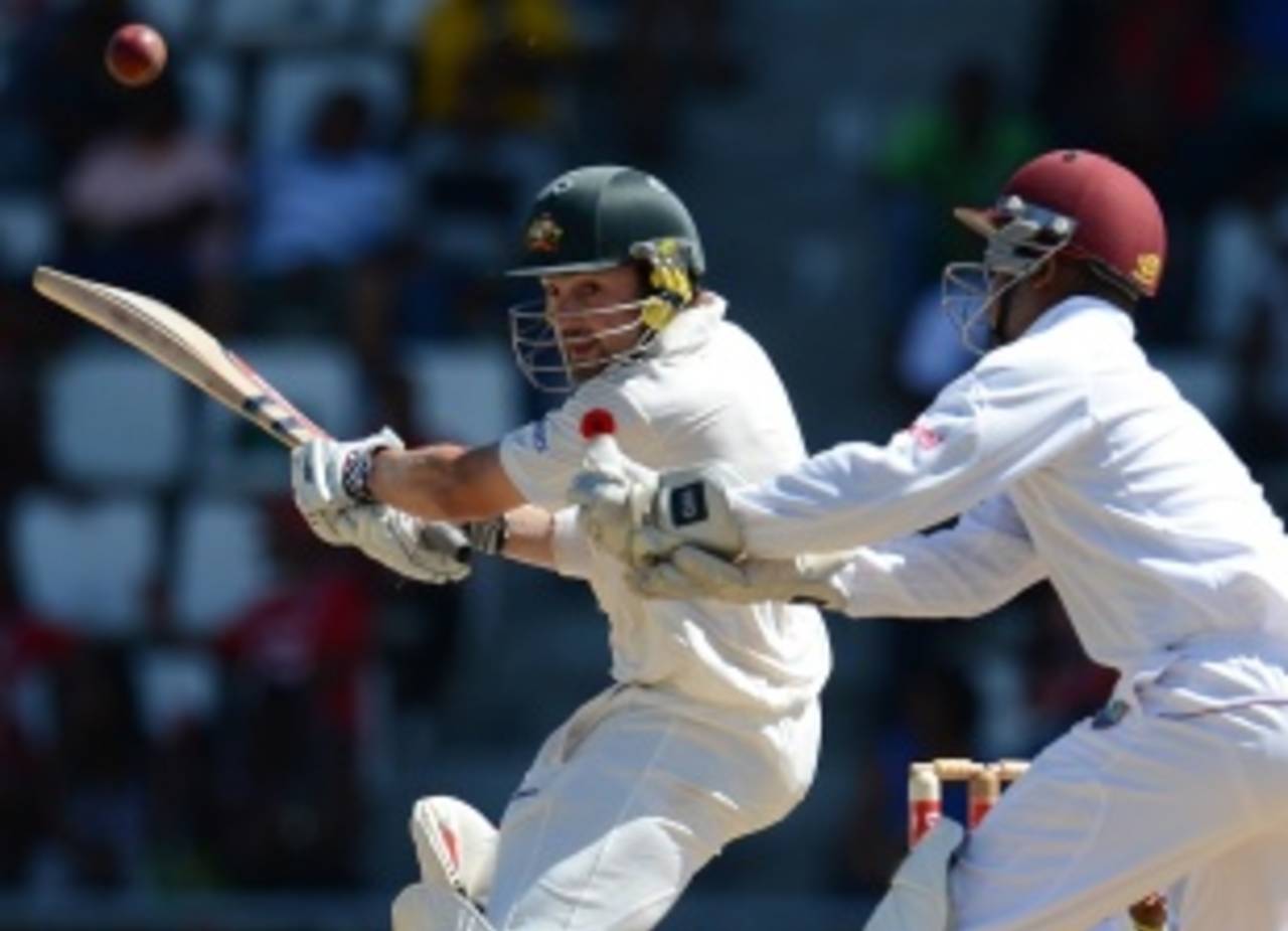 Ed Cowan cuts during his half-century, West Indies v Australia, 3rd Test, Roseau, 3rd day, April 25, 2012