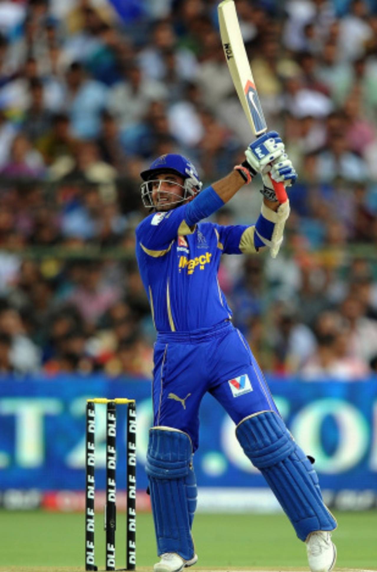 Ajinkya Rahane goes over cover, Rajasthan Royals v Pune Warriors, IPL, Jaipur, May 13, 2012