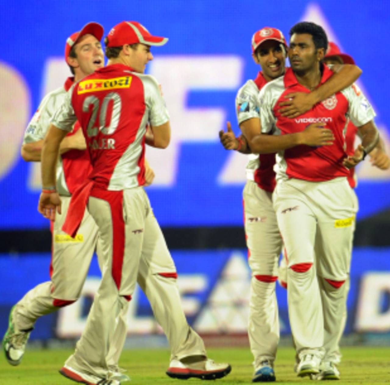 Parwinder Awana is congratulated after the wicket of Ross Taylor , Delhi Daredevils v Kings XI Punjab, IPL 2012, Delhi, May 15, 2012