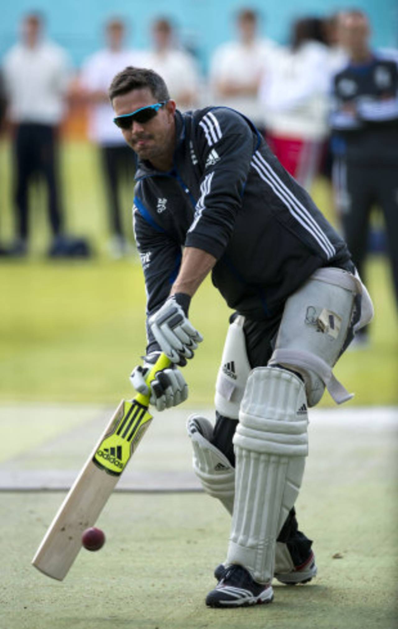 Kevin Pietersen has a bat on the eve of the first Test, Lord's, May 16, 2012