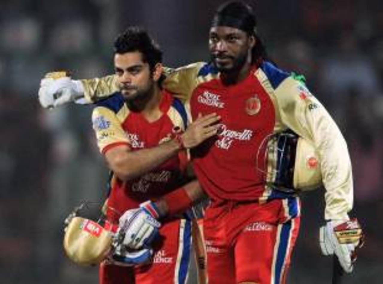 Royal Challengers Bangalore also provide Chris Gayle with personalised shoulder rests&nbsp;&nbsp;&bull;&nbsp;&nbsp;AFP