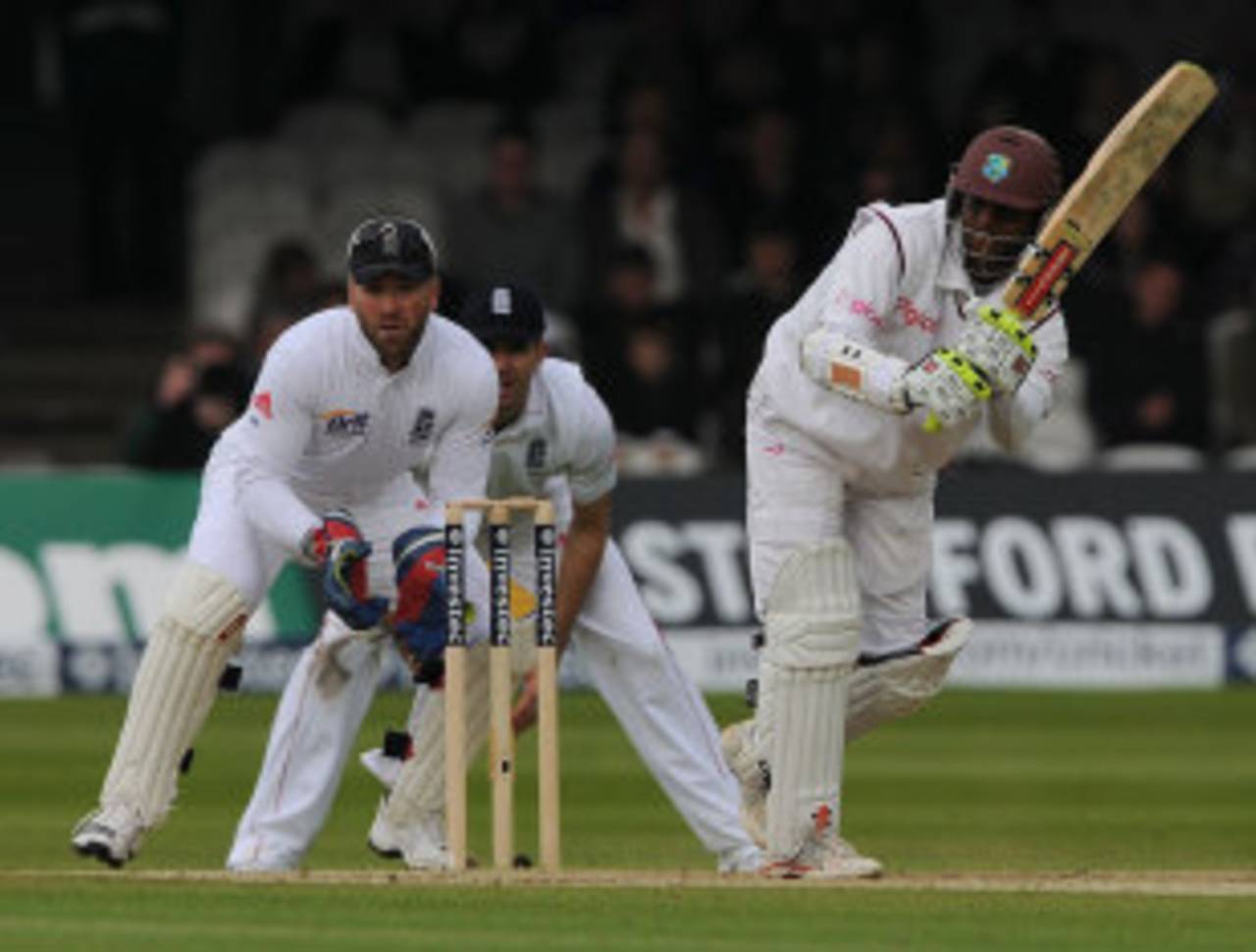 Shivnarine Chanderpaul works through the leg side, England v West Indies, 1st Test, Lord's, 3rd day, May 19, 2012