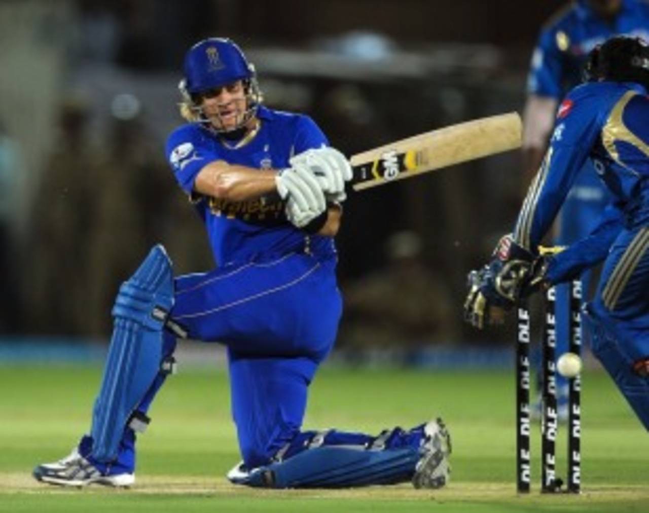 Shane Watson sweeps during his innings of 45, Rajasthan Royals v Mumbai Indians, IPL, May 20, 2012