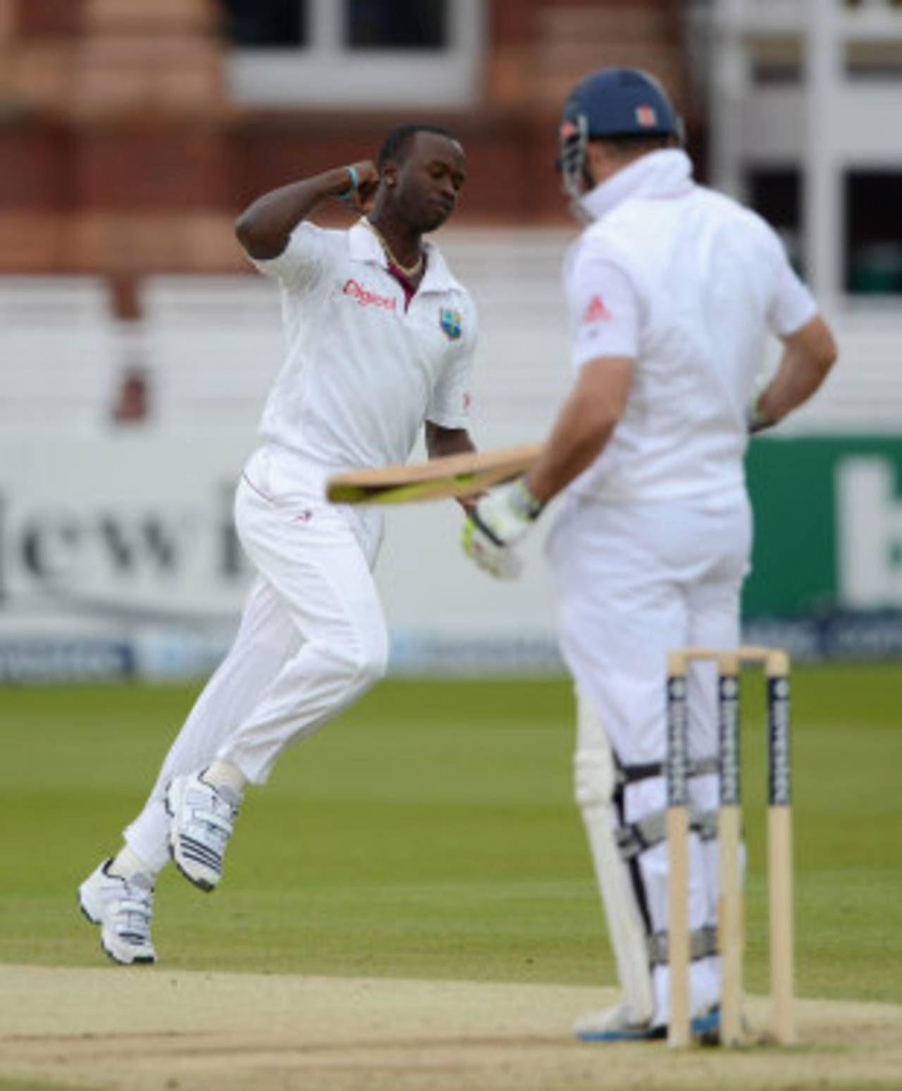 Kemar Roach celebrates the wicket of Andrew Strauss, England v West Indies, 1st Test, Lord's, 4th day, May 20, 2012