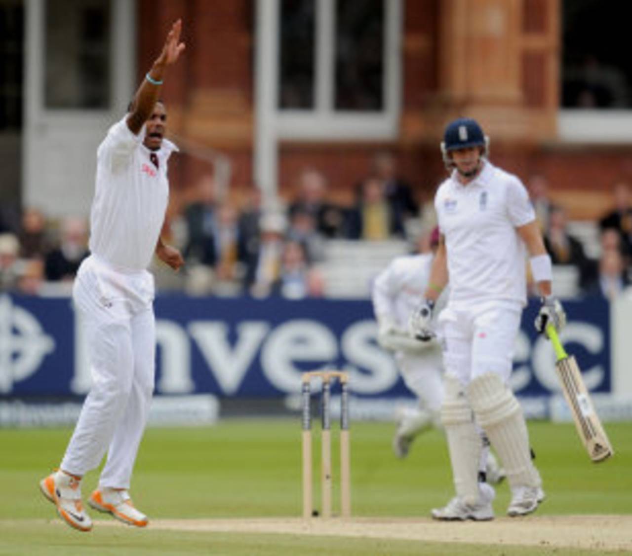 Shannon Gabriel had Kevin Pietersen caught behind pulling, England v West Indies, 1st Test, Lord's, 5th day, May 21, 2012