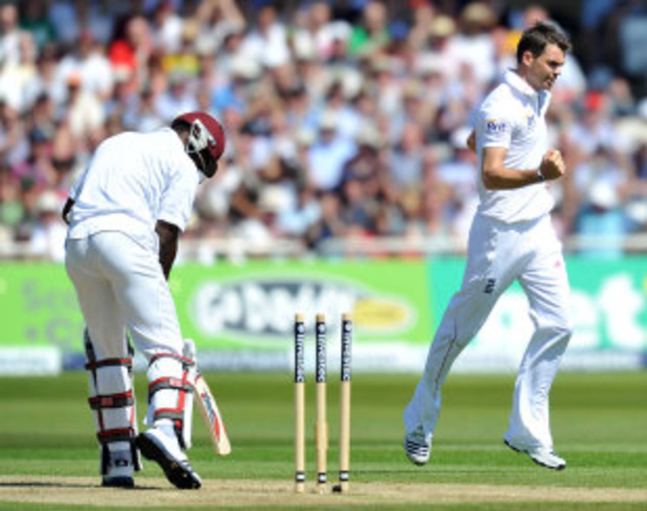 James Anderson cleaned up Kirk Edwards, England v West Indies, 2nd Test, Trent Bridge, 1st day, May 25, 2012