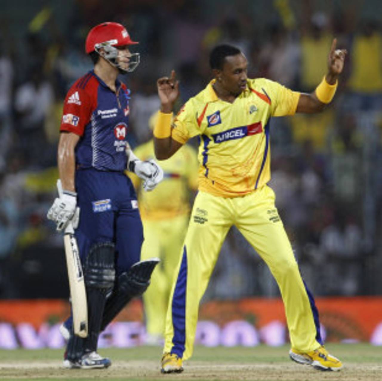 Dwayne Bravo dances to celebrate Ross Taylor's dismissal, Delhi Daredevils v Chennai Super Kings, 2nd eliminator, IPL 2012, Chennai, May 25, 2012