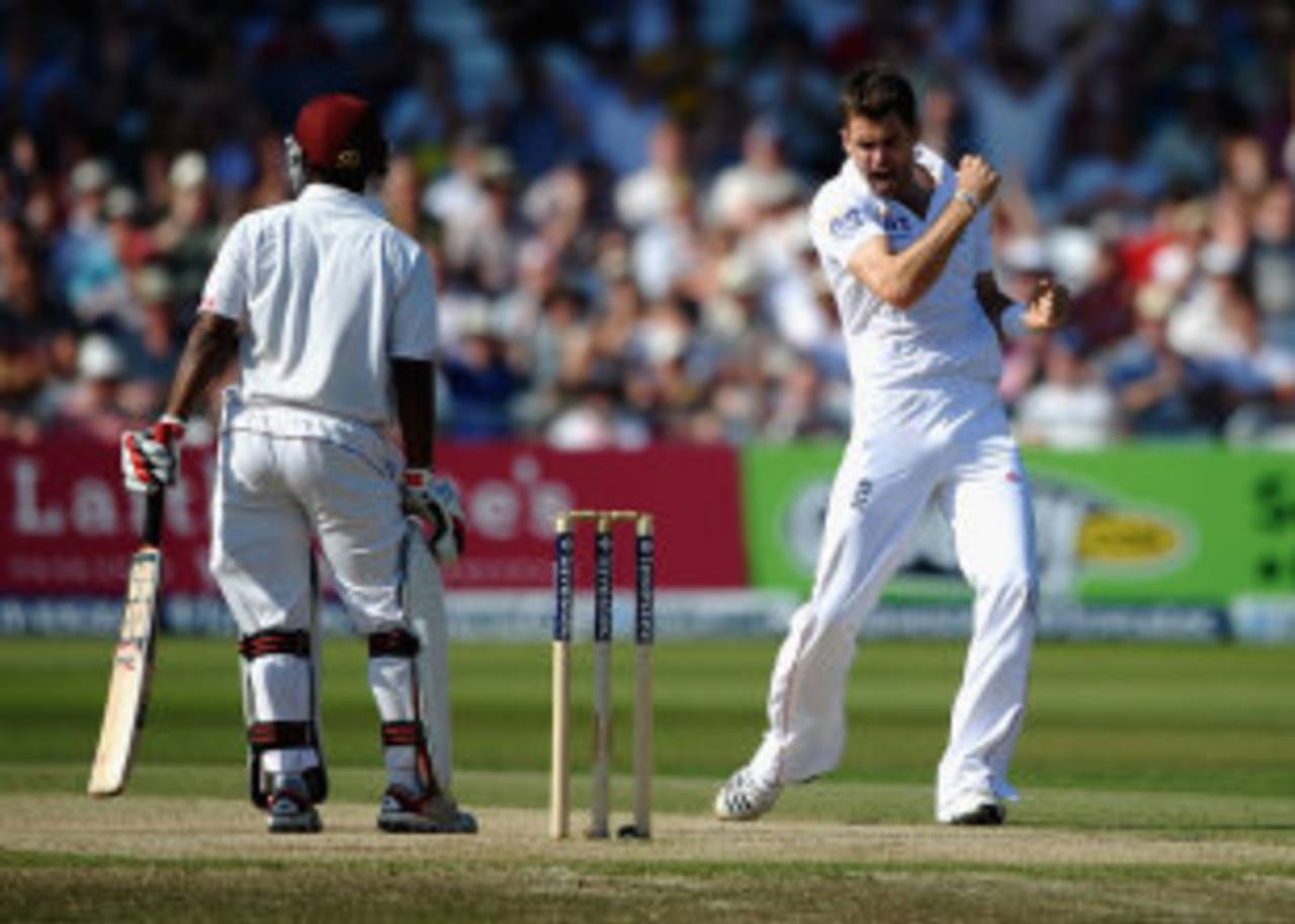 James Anderson picked up his second wicket with the dismissal of Adrian Barath, England v West Indies, 2nd Test, Trent Bridge, 3rd day, May 27, 2012