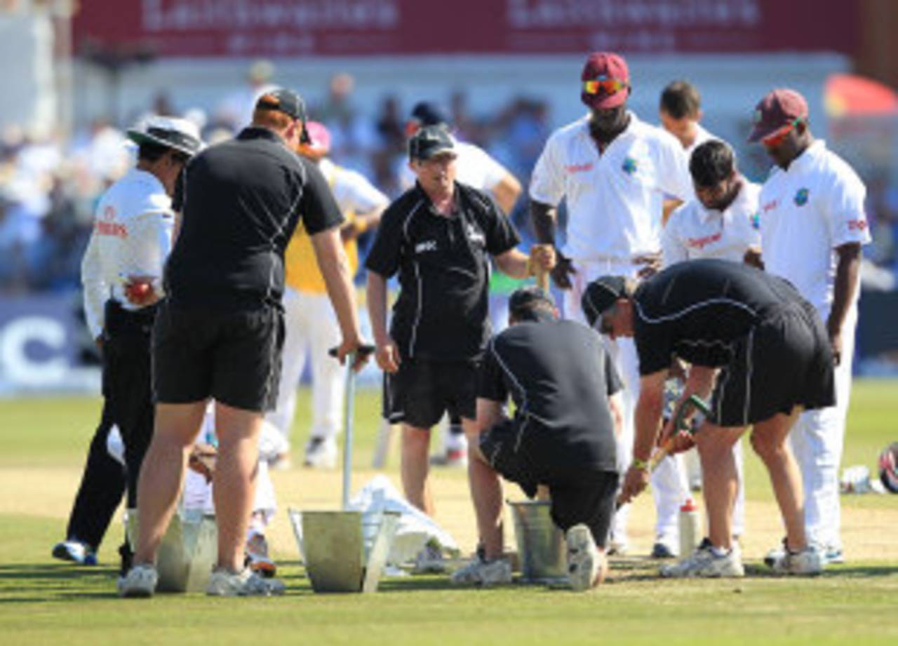 The game stopped for 10 minutes while footholes were repaired, England v West Indies, 2nd Test, Trent Bridge, 3rd day, May 27, 2012