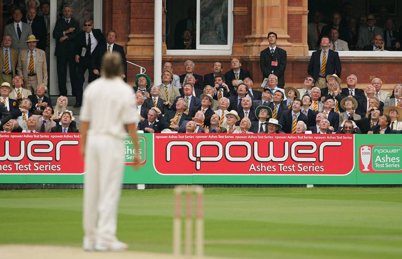 A Glenn McGrath delivery is deposited in the crowd by Kevin Pietersen, England v Australia, 1st Test, Lord's, July 24
