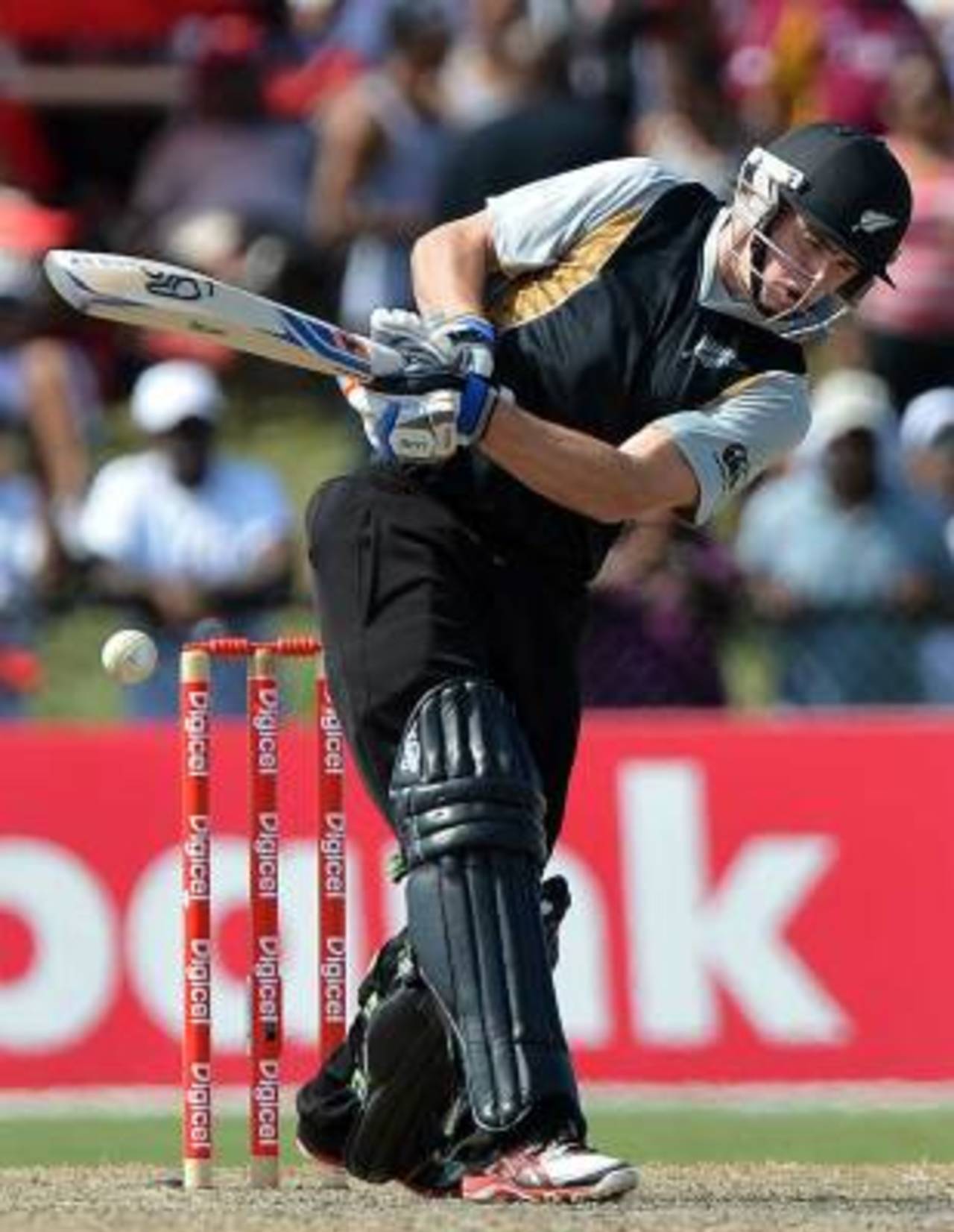 Tom Latham tries to force one through the leg side, West Indies v New Zealand, 2nd Twenty20, Florida, July 1, 2012