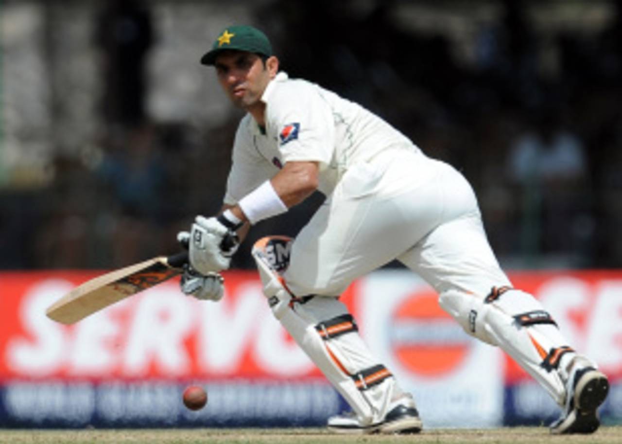 Misbah-ul-Haq pushes a delivery to the leg side, Sri Lanka v Pakistan, 2nd Test, SSC, Colombo, 3rd day, July 2, 2012
