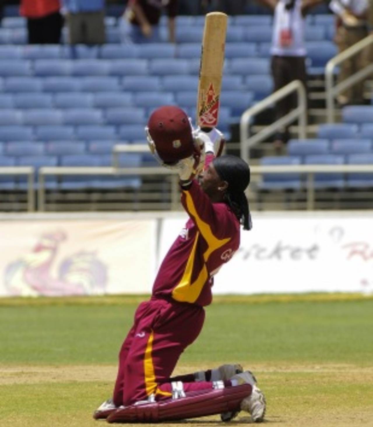 Chris Gayle celebrates his ton, West Indies v New Zealand, 2nd ODI, Kingston, July 7, 2012