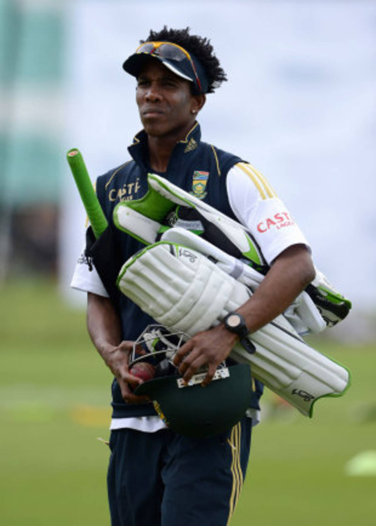 South Africa's Thami Tsolekile heads to practice, The Oval, London, July 17, 2012
