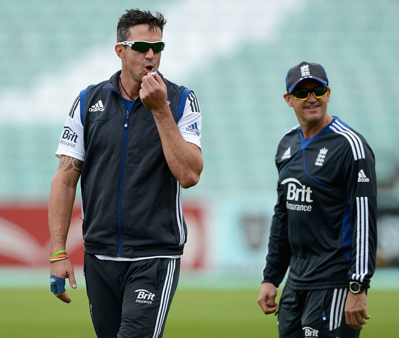 Kevin Pietersen and Andy Flower during England training, The Oval, July 17, 2012