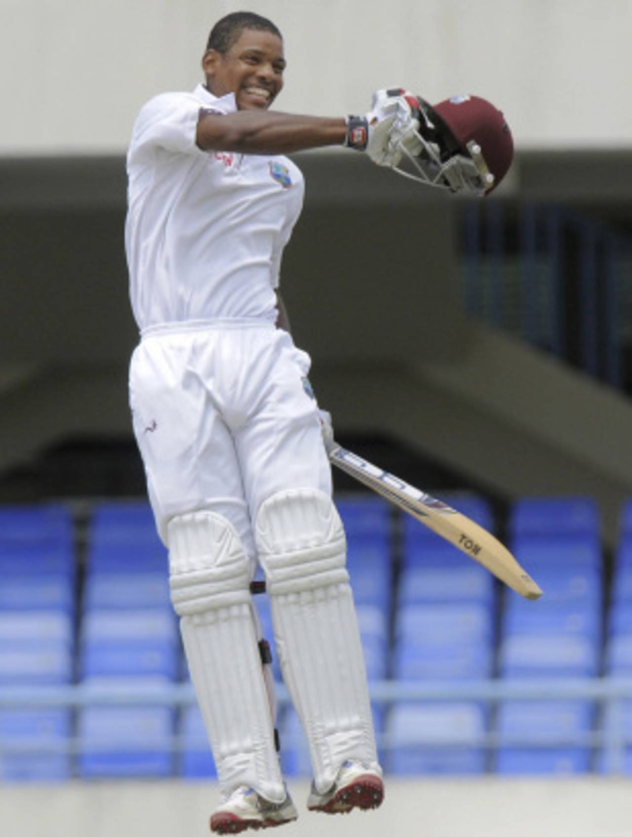 Kieran Powell celebrates after reaching his maiden Test century, West Indies v New Zealand, 1st Test, Antigua, 3rd day, July 27, 2012