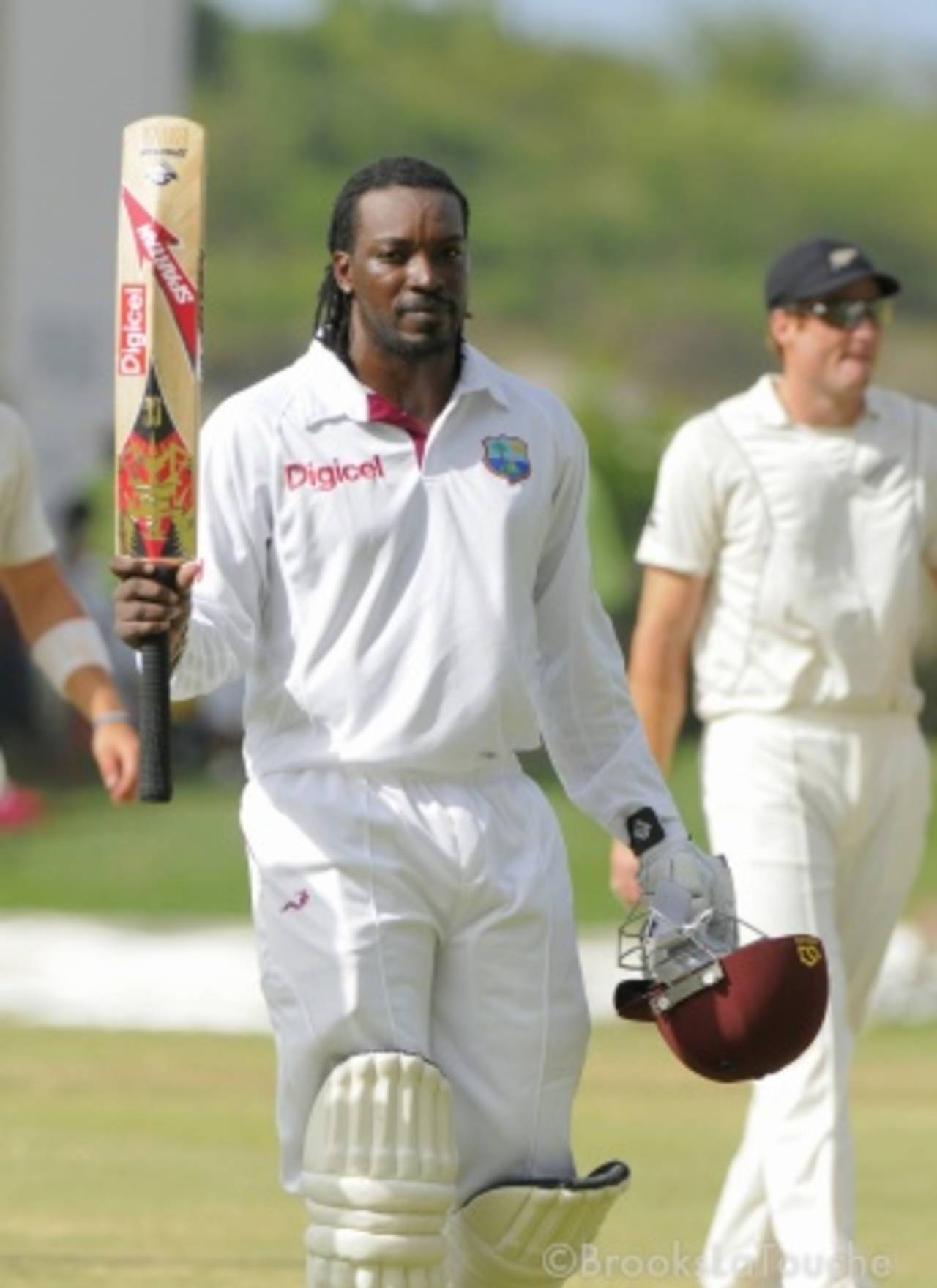 Chris Gayle walks off after steering West Indies to a nine-wicket win, West Indies v New Zealand, 1st Test, Antigua, 5th day, July 29, 2012