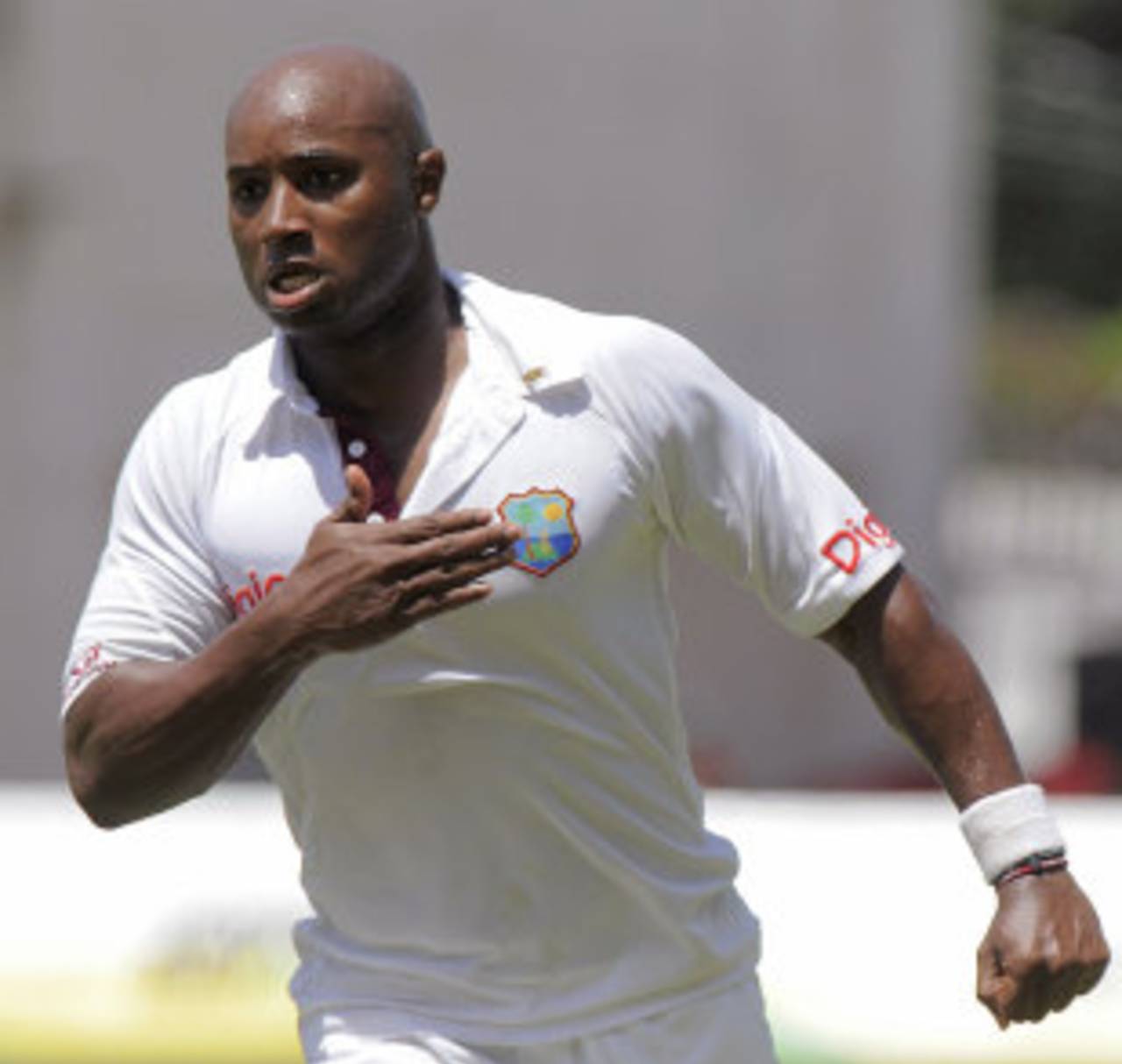 A pumped-up Tino Best celebrates a wicket, West Indies v New Zealand, 2nd Test, Jamaica, 3rd day, August 4, 2012