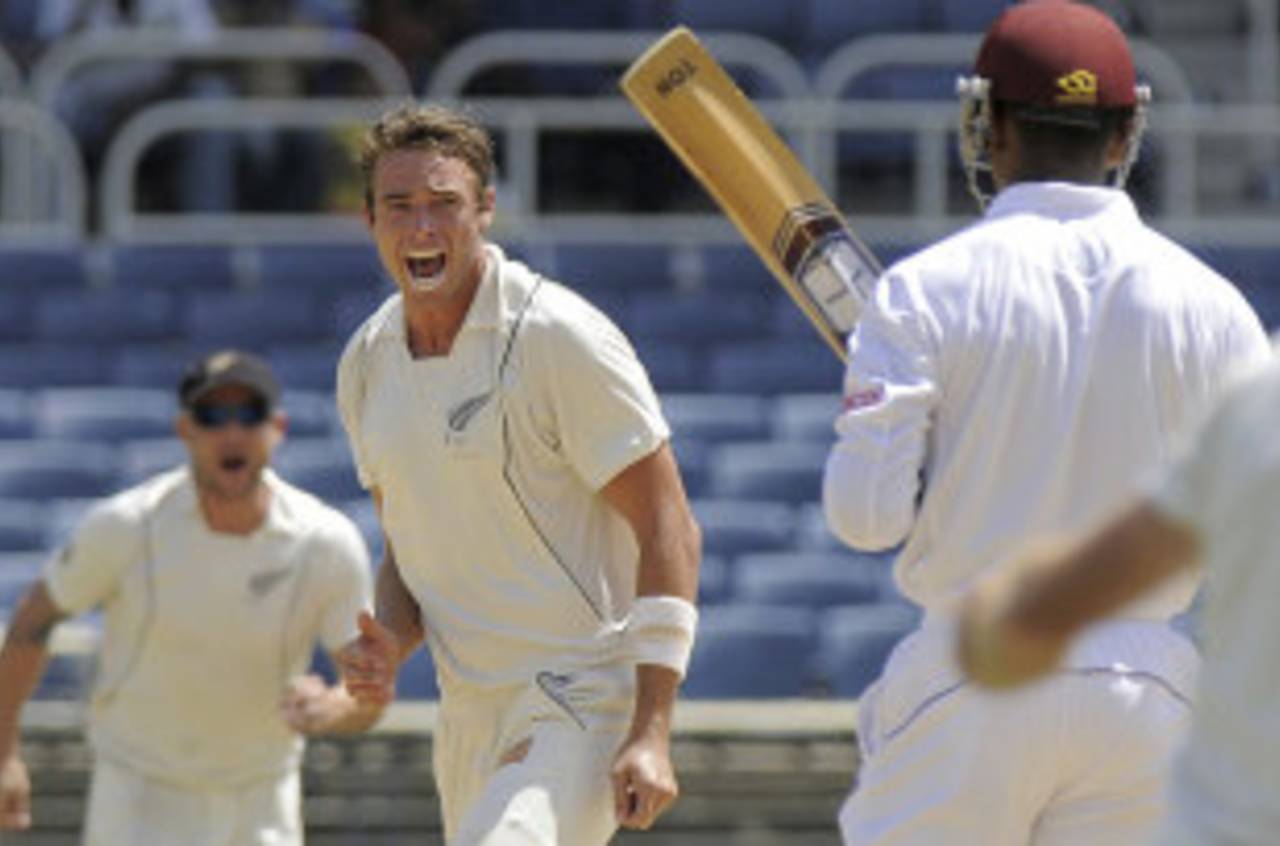 Tim Southee struck early with the wicket of Kieran Powell, West Indies v New Zealand, 2nd Test, Jamaica, 3rd day, August 4, 2012